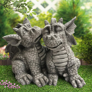 Figura de dragón Adorable para bebés y parejas, estatua de jardín con piedra de imitación, acabado de resina, mazmorra, doble Dragón - Product Image 2