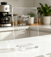 Tableau mémo de bureau en acrylique transparent commercial en gros, panneau de messages réutilisable et inscriptible avec support pour affichage en magasin, bureau, hôtel