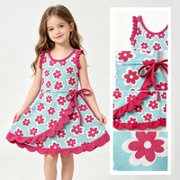 Robe d'été pour petites filles à motif mignon, style débardeur à enrouler, avec bord festonné et nœud décoratif, idéale pour le quotidien et les jeux