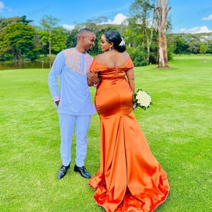 <span class=keywords><strong>Abiti</strong></span> <span class=keywords><strong>da</strong></span> <span class=keywords><strong>Damigella</strong></span> Personalizzati Arancione Bruciato, Vestito Lungo <span class=keywords><strong>da</strong></span> Sera Formale <span class=keywords><strong>da</strong></span> Donna in Raso con Spalle Scoperte, Stile Aso Ebi, Vestido De Lujo - Product Image 3