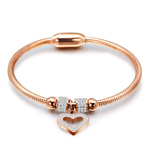 Pulsera de Cadena de Serpiente con Forma de Corazón para Mujer, 3 mm, Aleación de Zinc, Cierre Magnético, Incrustaciones de Diamantes, Joyería de Regalo, Oro Rosa, Acero Dorado - Product Image 2
