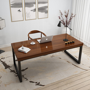 Nordic-style Solid Wood Office <strong>Desk</strong> Large Computer <strong>Desk</strong> for Home Use Bedroom Metal <strong>Long</strong> Table - Product Image 1