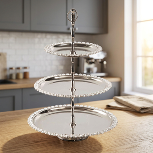 Chaman India 3-Layer Beaded Stainless Steel Standard Size Cake Stand Metallic <b>Wedding</b> <b>Accessory</b> Decorations Birthday Model 12484 - Product Image 2