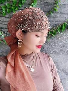 Pañuelo para la Cabeza Diario para Mujeres Musulmanas, Color Étnico Sólido a la Moda, Cómodo, Apto para Todas las Estaciones, Gorro Floral - Product Image 4