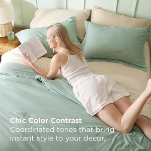 Ensemble de couette Queen, vert sauge, 3 pièces, couettes légères, taille Queen, ensembles de literie unie, couette - Product Image 4