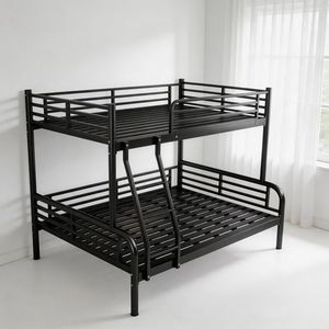 Lit superposé en métal robuste, double sur double, avec échelle inclinée, meubles gain de place pour petites pièces - Product Image 1