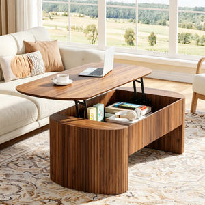 Table basse relevable ovale en chêne massif <span class=keywords><strong>Letao</strong></span> Tao au design moderne, grand espace de rangement, table centrale longue de luxe minimaliste - Product Image 3