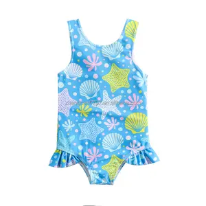 定制儿童泳衣2023少女泳衣可爱洋贝壳图案婴儿一体泳衣