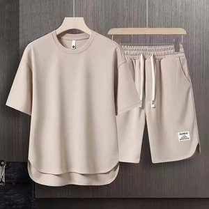 Vêtements de sport pour hommes, ensemble 2 pièces de chemise courte unie et décontractée avec logo brodé, <span class=keywords><strong>t</strong></span>-<span class=keywords><strong>shirt</strong></span> décontracté, pantalon, nouvel arrivage - Product Image 4