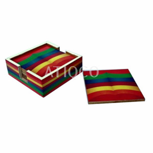 High Quality Bohemian Eco-Friendly Wooden Coaster Set with Irregular Shape Attractive <b>Enameled</b> Digital Prints Best Selling Price - Product Image 2