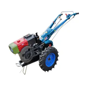 Diesel engine walking tractor with hand start 2 wheel small agricultural tractor with cultivator harvester seed drill