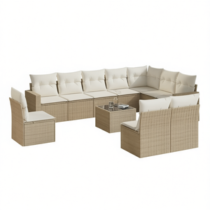 ชุดโซฟาหวายสีเบจสำหรับสวน พร้อมเบาะโฟมความหนาแน่นสูง เฟอร์นิเจอร์กลางแจ้ง ดีไซน์ร่วมสมัย กันน้ำ ทนรังสียูวี - Product Image 1