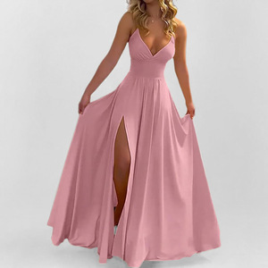 Vestido de chifón de color liso con tirantes finos y volantes, estilo sling, para mujer, nueva moda de verano, sexy, corte regular, para europeas, natural - Product Image 3