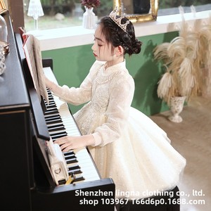 Abito da principessa di classe di lusso in raso per ragazze transfrontaliero accessibile con soffice filato Host pianoforte che suona pizzo per bambini - Product Image 3
