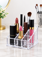 Organisateur de maquillage en acrylique transparent, boîte de rangement cosmétique à 9 compartiments pour rouges à lèvres, pinceaux, articles de toilette