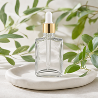Flacon compte-gouttes carré en verre anti-fuite avec pipette, contenant cosmétique transparent pour l'emballage d'huile à barbe et de sérum capillaire
