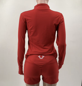 Peeqi XH2200 Completo Sportivo da Donna, Top a Maniche Lunghe con Zip e Pantaloncini da Ciclista, Set Casual da 2 Pezzi per Fitness - Product Image 6