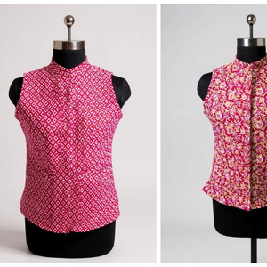 เสื้อแจ็คเก็ตแขนกุดผ้าฝ้ายลายดอกไม้สำหรับผู้หญิงเสื้อกั๊กชาติพันธุ์น้ำหนักเบาระบายอากาศได้ดีสไตล์คลาสสิกสีชมพู - Product Image 1