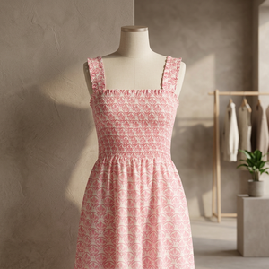 Vestido Maxi de Algodón Orgánico Ecológico Rosa para Mujer con Cuello Asimétrico |   Vestido Casual de Verano sin Mangas para Vacaciones - Product Image 2