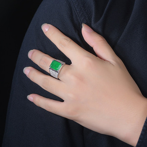 합성 에메랄드 8캐럿 합성 에메랄드 남성용 오픈 링, 18k 지르콘 컬러드 젬스톤 링 - Product Image 5