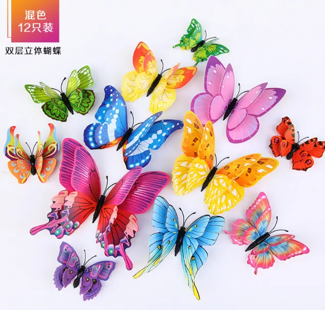 3D Tiga Dimensi Lapisan Ganda Simulasi Kupu-kupu Kreatif Rumah Ruang Tamu Latar Belakang Dinding Pasta Dekoratif Warna PVC Butt