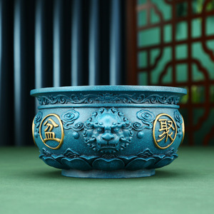 Copper Treasure Basin Ornament Round Blue <b>Desk</b> Decor For Home Office Gifts - Product Image 1