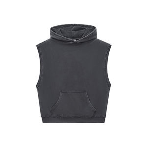 Cross-Border Hooded Tank <b>Top</b> Men's <b>Oversized</b> Boxy 350GSM Heavyweight Washed Sleeveless <b>Vest</b> - Product Image 1