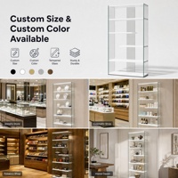 Vitrine d'exposition autoportante haut de gamme en verre trempé sans cadre, verrouillable, avec éclairage LED, support rotatif, vitrine ouverte en aluminium