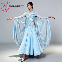 Robe de danse de salon lyrique en mousseline bleue personnalisée Yundance B-26069, tenue de scène fluide pour femmes, compétition de valse, haute qualité