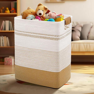 Large 85L Modern Multi-purpose <strong>Laundry</strong> <strong>Hamper</strong> Handles Decorative Storage Woven Basket <strong>White</strong> Jute Cotton Rope 17x13.8x22inch for - Product Image 2
