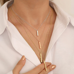 <span class=keywords><strong>Collier</strong></span> commémoratif en <span class=keywords><strong>argent</strong></span> pur S925 <span class=keywords><strong>avec</strong></span> <span class=keywords><strong>gravure</strong></span> personnalisée, barre verticale, plaqué or 18 carats, bijoux classiques de mariage et de fiançailles - Product Image 3