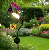 Lampe de colonne extérieure décorative bleue imperméable en métal, motif fleur, libellule, papillon, faite à la main, pour jardin, terrasse, allée