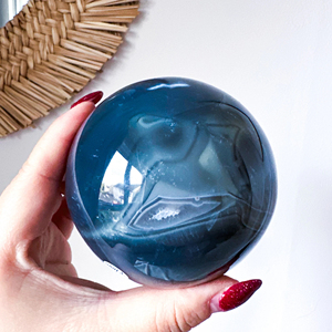 Cristal Curativo en Oferta, Bola de Cristal de Ágata Azul Natural con Bandas, Piedra en Bruto Pulida, Bola de Ágata Azul para Regalo, Decoración del Hogar - Product Image 5
