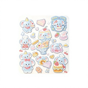 Autocollants en PVC d'éléphant de dessin animé mignon, forme irrégulière, auto-adhésifs, imperméables, effet 3D pour la décoration DIY - Product Image 1