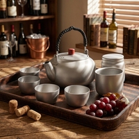 Service à thé Kung Fu en titane pur, motif citrouille, résistant à la chaleur, peint à la main, haut de gamme, style chinois, pour usage domestique et extérieur sur feu ouvert