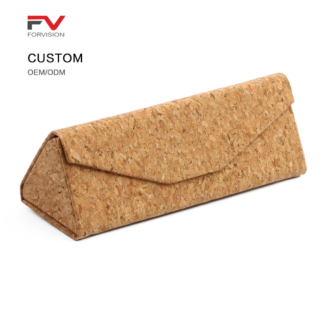 Sustainable Eco Wood Grain Folding Sunglasses Case GRS Triangle Eyeglass Case Soft Lining Portable Lightweight