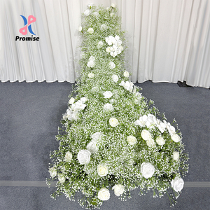 Camino de Flores Artificiales, Rosas Blancas y Paniculata, Decoración Clásica para Bodas, Hecho a Mano con Poliéster, Alta Simulación - Product Image 1