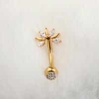 Anneau de nombril en titane doré ASTM F136 avec CZ, filetage interne, fleur à cinq pétales, bijoux de piercing pour le nombril
