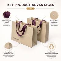 Sac en papier cartonné écologique avec logo imprimé personnalisé, poignée en ruban vert forêt, emballage cadeau de luxe pour la vente au détail