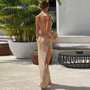 Nuevo Vestido de punto de doble cara con abertura alta y espalda hermosa para mujer - Product Image 2