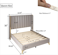 Lit double king size de luxe avec plateforme et tête de lit haute, cadre de lit rembourré pour suite de chambre principale