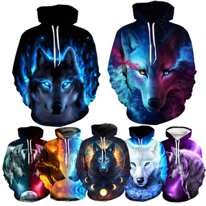 Livraison gratuite, sweat-shirts imprimés en 3D avec motif de loup pour hommes, nouveau style, sweat-shirt imprimé animal pour hommes, Harajuku, pull oversize amusant - Product Image 5