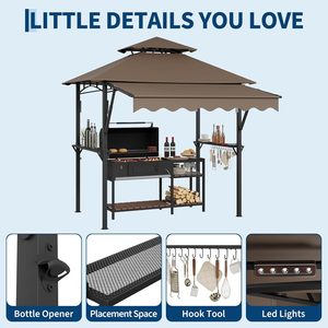 Abri de jardin pour barbecue 8' x 5' avec auvent supplémentaire 7' x 3', abri de jardin à double niveau avec étagères pour patio, barbecue, cour arrière - Product Image 5
