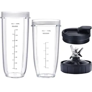 Bagian pengganti Blender untuk cangkir Ninja, 32oz & 24oz dan dengan tutup baru, pisau ekstraktor 7 sirip, untuk Ninja Auto iQ BN801 BL640-30