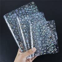 Couverture de classeur A5 A6 A7 avec anneaux argentés de 20 mm de diamètre, coque de carnet mignonne à motif étoile laser, couverture de planificateur en PVC pour notes et papier de recharge