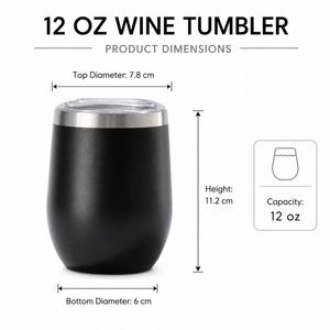 Gobelet isotherme à double paroi en forme d'œuf de 12 oz avec couvercle, personnalisable avec logo, en acier inoxydable, pour vin et boissons - Product Image 2