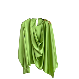 Chemisiers décontractés à manches longues NPF pour femmes, chemises unies, hauts pour femmes, 100% satin de soie brodé, anti-rides, respirant - Product Image 6