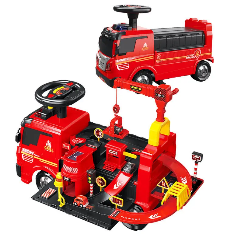 Set mainan truk api anak-anak, mobil mainan elektrik 2 In 1 kendaraan di atas mobil mainan dengan jejak bawaan, hadiah ulang tahun anak laki-laki