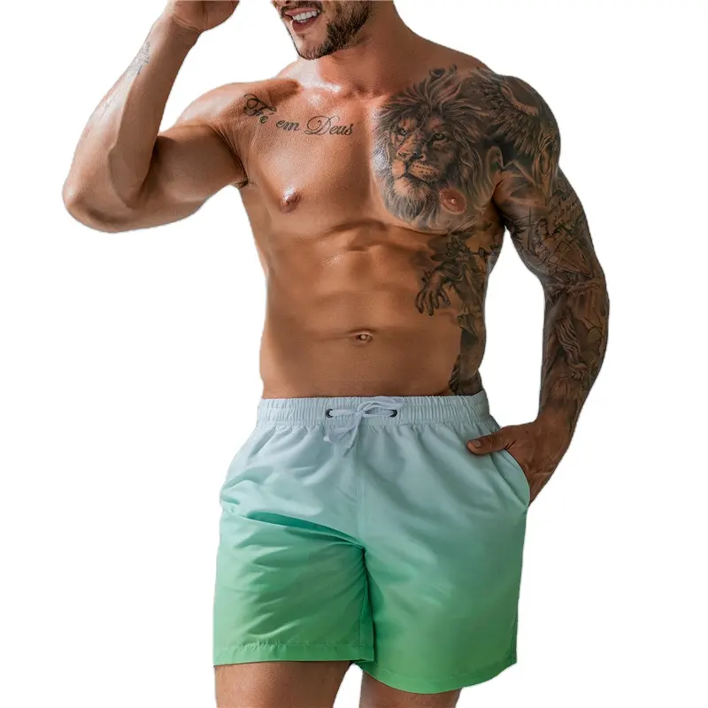 MenグラデーションカラーSwimwear 100% Polyester Swim Shorts Slim Fit Swim Trunks