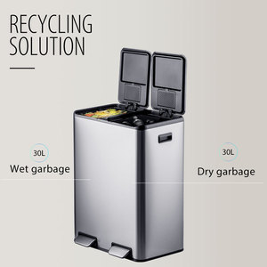 Contenedor de <span class=keywords><strong>Basura</strong></span> Anti Olores de 60L, Contenedor de Reciclaje Grande para Cocina con <span class=keywords><strong>Doble</strong></span> Compartimento, Pedal, Acero Inoxidable - Product Image 4